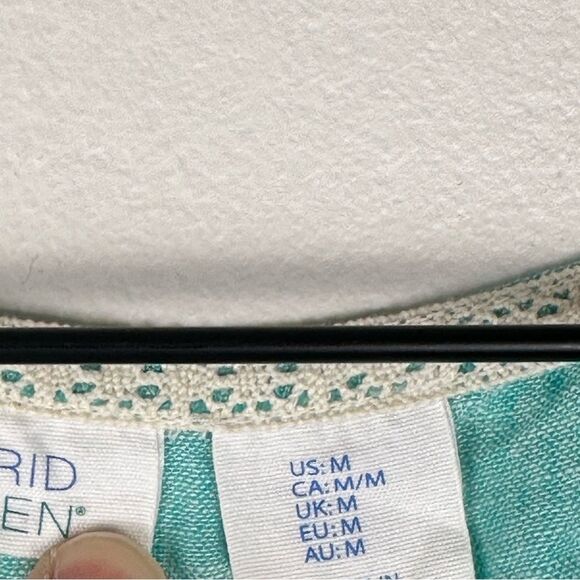 Sigrid Olsen Caftan Linen Blend Tassel Aqua CoverUp Pockets Dress Women’s Sz M - Picture 2 of 7